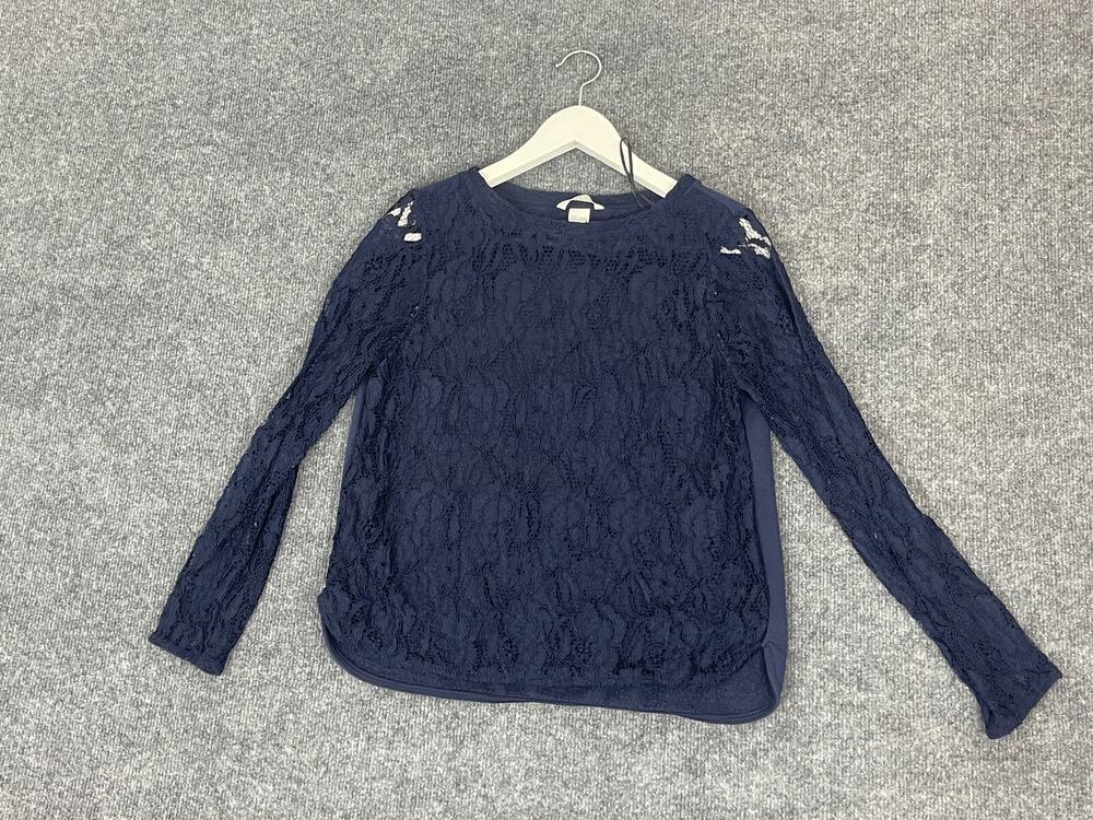 H&M Sweater Women’s Small Lace Knit Floral L/S Sweatshirt Pullover Blue N1
